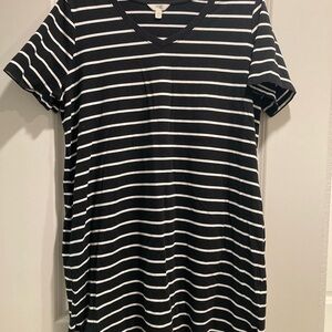 Black and White Striped V-Neck Dress